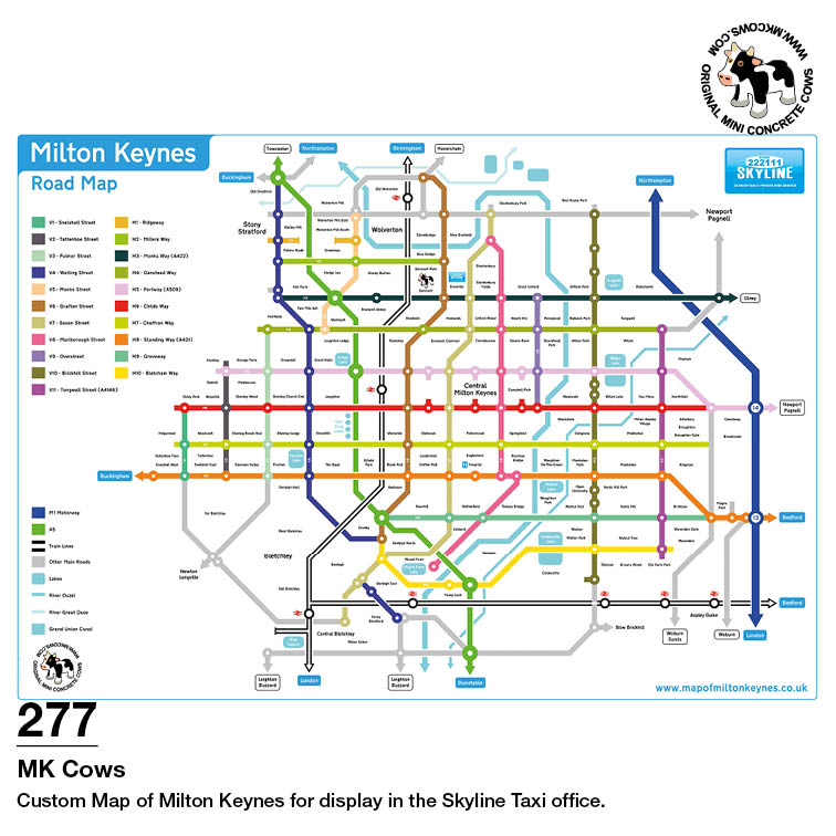 Skyline Taxis Customised Map of Milton Keynes