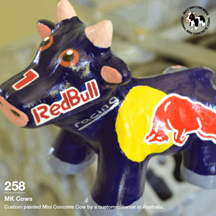 Australian Customer Painted Red Bull Mini Concrete Cow