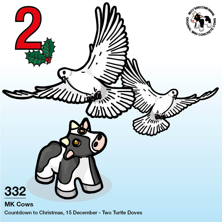 On the second day of Christmas my moo cow gave to me... two turtle doves (flying over a Mini Concrete Cow!)