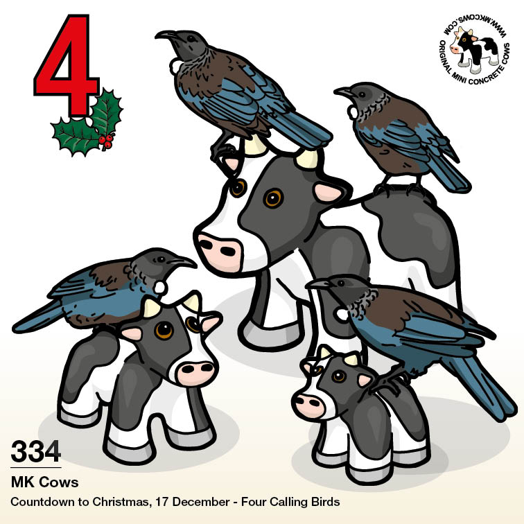 On the fourth day of Christmas my moo cow gave to me... four calling birds (perched on Mini Concrete Cows!)