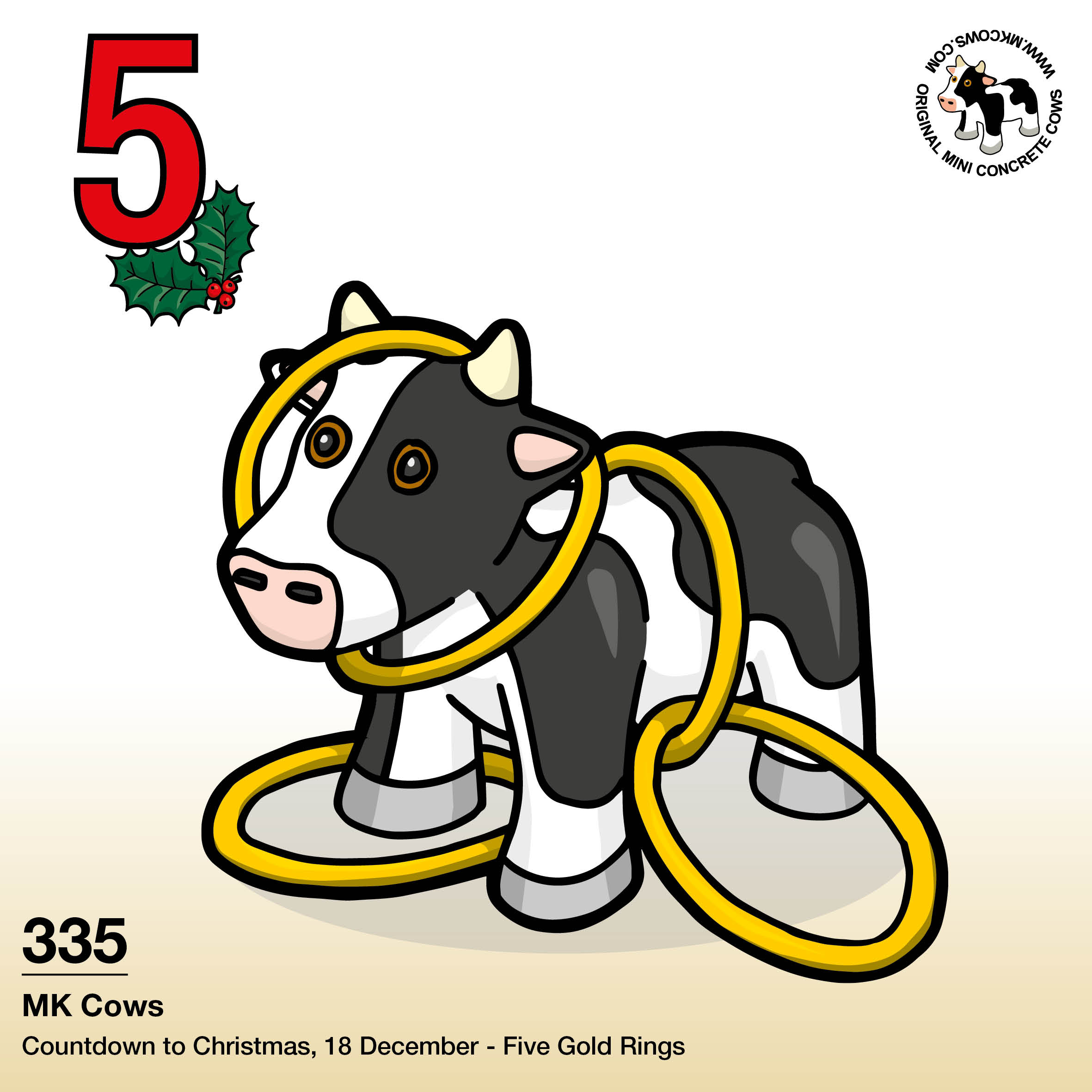 On the fifth day of Christmas my moo cow gave to me... five gold rings (hanging from a Mini Concrete Cow!)